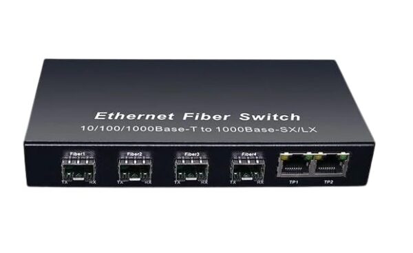 Hanutech Gigabit Ethernet SFP Fiber Switch Fiber Optic Media Converter 10/100/1000Mbps 4*SFP Fiber Port (without SFP Module) 2 RJ45 UTP Port Unmanaged, Compatible with All Brand SFP Module 0-120KM