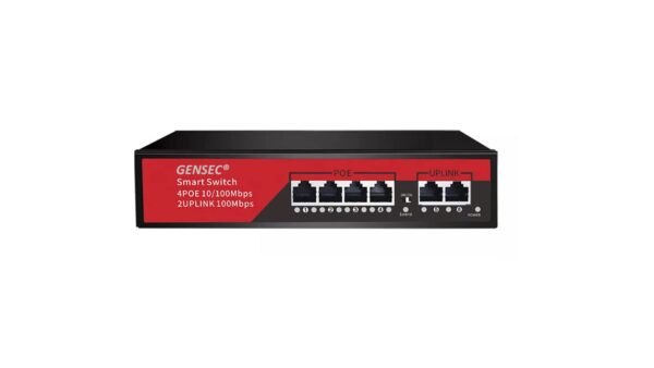 GENSEC 4 Port PoE Switch with 2 Port Uplink, PoE Switch compatble for Hikvision, CP Plus, Dahua, Uniview IP Cameras NVRs