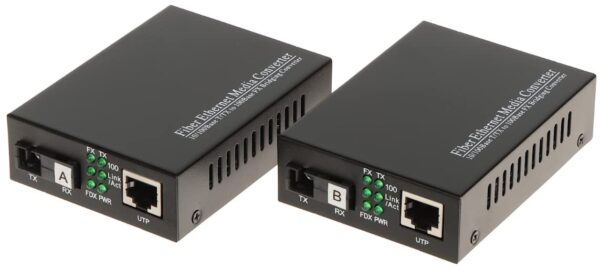 Hanutech Fiber To Ethernet RJ45 Media Converter 10/100Mbps Base-Tx To 100Base-Fx SMSF 20KM-1 Pair,Black