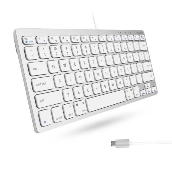 Macally Small USB C Keyboard - Plug & Play Compatible Apple Wired Keyboard for Mac Mini, MacBook Pro/Air, iMac, Windows, iPad, Chromebook with USB C Port - Compact & Mini USB Type C Keyboard