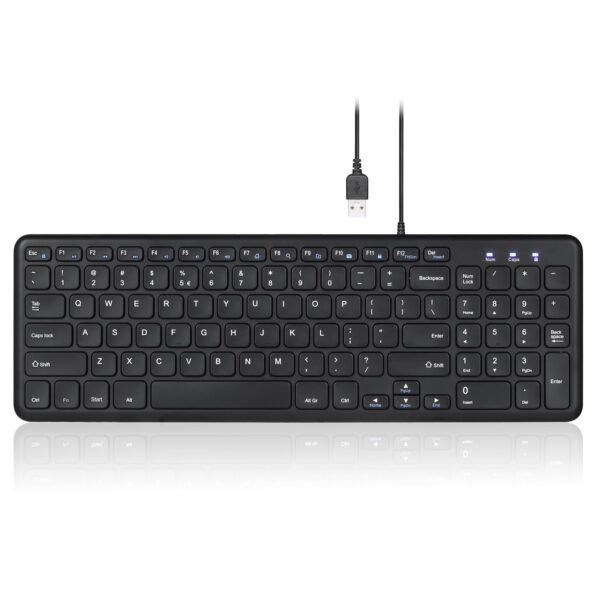 Perixx PERIBOARD-213U Wired Silent USB Scissor Keyboard - 14.45x4.76x0.70 Inches Compact Design with Number Pad - Black - US English