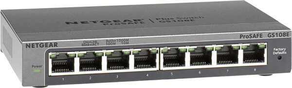 Netgear (GS108EV4) 8-Port Smart Managed Gigabit Switch (up to 2000 Mbps, Plug-and-Play, configurable with German GUI, VLAN, QoS/DOS, IGMP snooping, fanless, Metal Chassis)