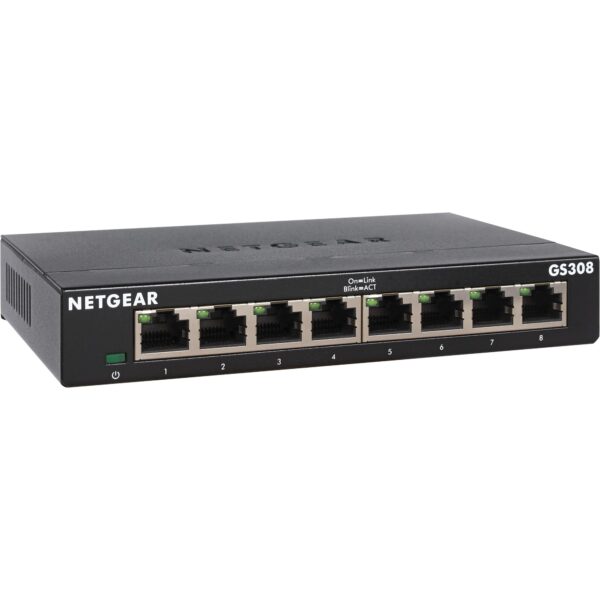 NETGEAR GS308 8-Port Gigabit Ethernet Network Switch, Hub, Internet Splitter, Desktop, Sturdy Metal, Fanless, Plug and Play