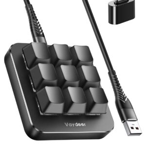 VAYDEER One-Handed Mechanical Keyboard Support NKRO, Hotkeys, One-Click Start,9 Fully Programmable Keys with Floating Window and Macro Multifunctional Keypad for iOS,Windows, Gift Idea for Him/Her