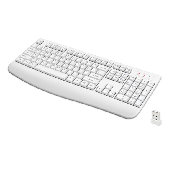 QUASIO Wireless Keyboard, 2.4G Full-Sized Ergonomic Wireless Computer Keyboard with Wrist Rest for Windows, Mac OS Laptop/PC/Desktop/Notebook (White)