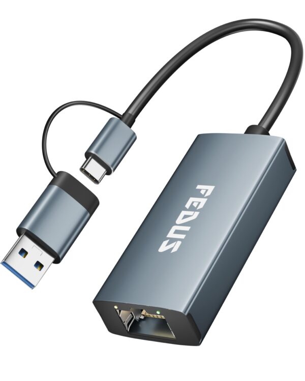 FEDUS 2-in-1 USB 3.0 to Ethernet Adapter, USB C to Ethernet RJ45 Adapter, Gigabit 1000MBPS LAN Network Adapter Supporting Windows and Mac, Laptop, Desktop USB Type c to LAN RJ45 Connector-Plug & Play