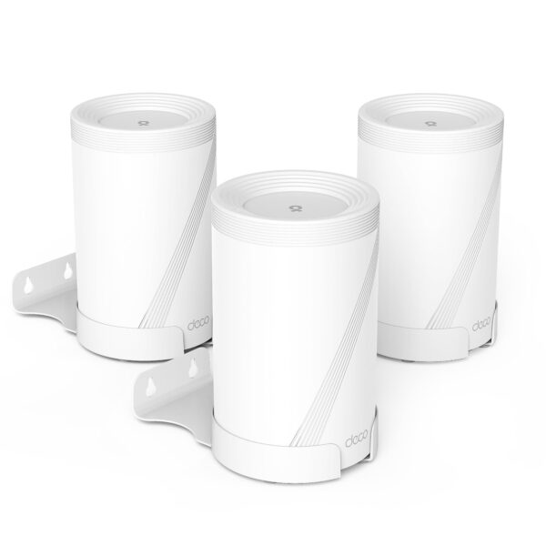 Bangcheer Wall Mount for TP-Link Deco BE63/ BE65/BE10000 Mesh Wi-Fi 7 System, Saving Space Aluminum Alloy Wall Hanging Bracket Holder with Cable Storage Rack, Easy Installation (White-3Pack)