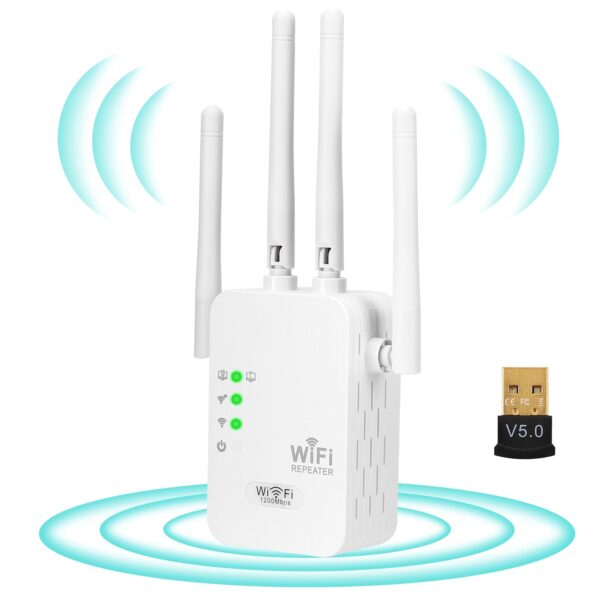 WiFi Amplifier Extender Powerful Repeater for Home Repeater Range Signal Extender Internal Enhancer 5Ghz + Bluetooth USB 5.0 Transmitter Extension Extend Fiber Mesh Dual-Band 1200Mbps