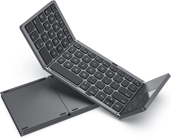1Goal Foldable Bluetooth Keyboard with Touchpad Portable Wireless Keyboard Rechargeable Full Size Ultra Slim Pocket Folding Keyboard for Android Windows iOS Tablet & Laptop-Black