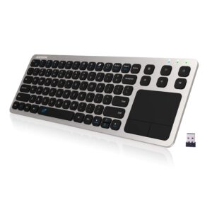 Arteck Wireless Keyboard, 2.4G Wireless Touch TV Keyboard with Easy Media Control and Built-In Touchpad Mouse Solid Stainless Ultra Compact Full Size Keyboard for TV-Connected Computer, Smart TV, HTPC