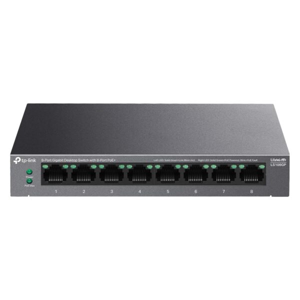 TP-Link LS108GP | 8 Port PoE Gigabit Ethernet Switch | 8 PoE+ Port @ 62W | Plug & Play | Extend Mode | PoE Auto Recovery | Desktop/Wall Mount | Silent Operation