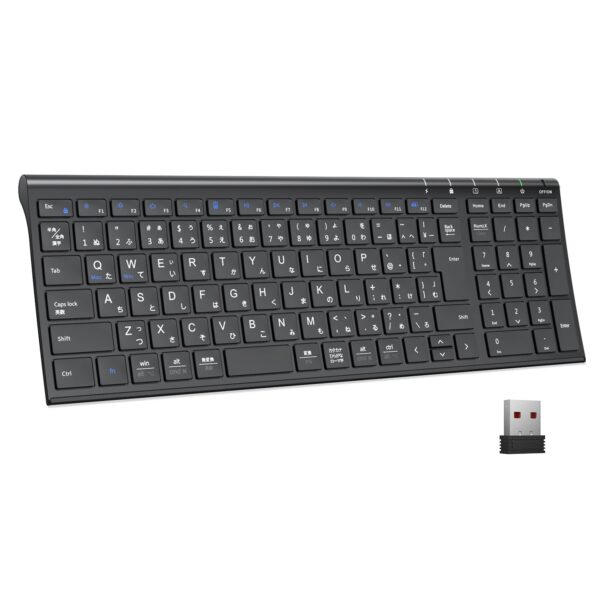 iClever GKJ22B Wireless Keyboard, JIS Standard, Japanese Layout, Ultra Thin, Numeric Keypad, Wireless, 2.4G Keyboard, USB Rechargeable, Full Size Aluminum Alloy, For PC and PC, Windows Compatible, Mac Compatible, Japanese Instruction Manual (English Language Not Guaranteed), Black