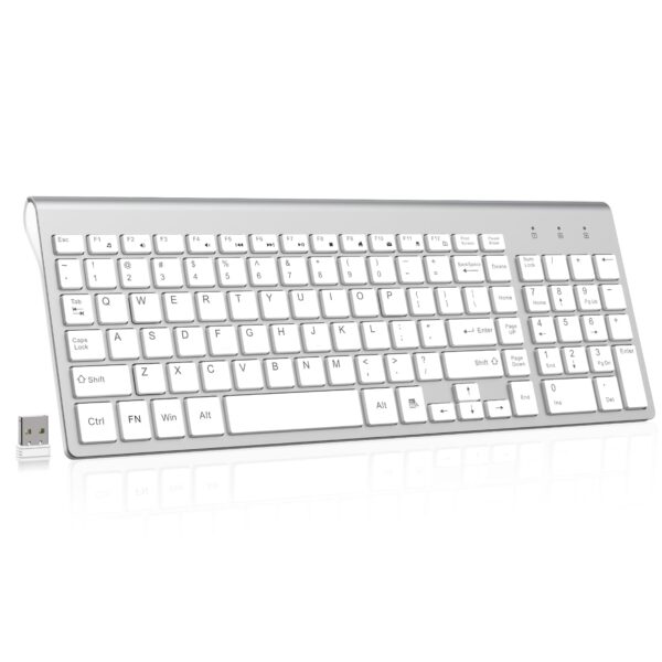 cimetech Wireless Keyboard, 2.4G Ultra-Thin Ergonomic Portable Keyboard, Silent Keyboard Compatible with Windows, Mac, Laptop, PC, Desktop - Silver