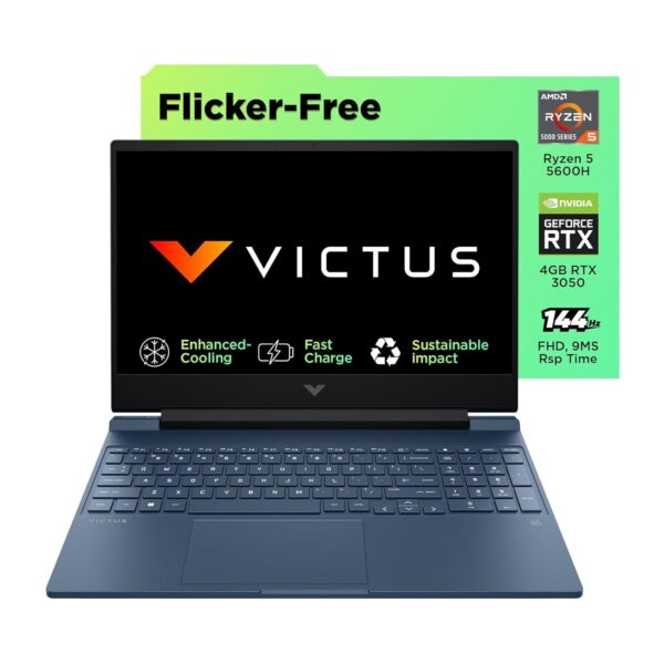 HP Victus, AMD Ryzen 5 5600H, NVIDIA RTX 3050, 8GB DDR4, 512GB SSD, 144Hz, 9MS, IPS, 15.6-inch(39.6cm) FHD Gaming Laptop, Enhanced Cooling (Win 11, Office 21, Silver, 2.37kg) fb0082AX