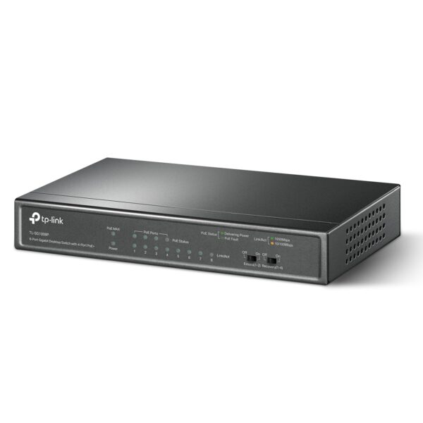 TP-Link 8 Port Gigabit Desktop Switch | 4 Port PoE 55W | 802.3AF Compliant | Shielded Ports | Traffic Optimization | Plug and Play | Sturdy Metal (TL-SG1008P),Black
