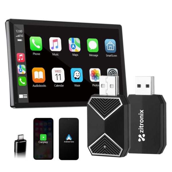Zitronix� Wireless Carplay,Universal Wireless Android Auto & Carplay Wireless Adapter Bluetooth 5.2 WiFi Adapter Wired to Wireless Adapter for Both Android Auto & Carplay, Plug and Go