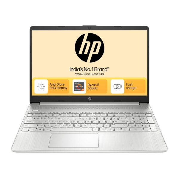 HP 15s, AMD Ryzen 5 5500U, 8GB DDR4, 512GB SSD, (Win 11, Office 21, Silver, 1.69kg), Anti-Glare, 15.6-inch(39.6cm), FHD Laptop, AMD Radeon Graphics, HD Camera, Dual Speakers, eq2144AU