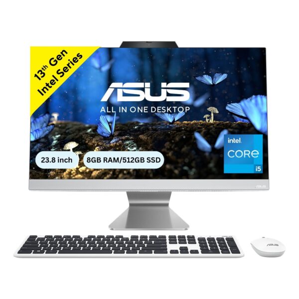 ASUS A3402, 23.8" FHD 16:9, Intel Core i5-1335U, 1.3 GHz, All-in-One Desktop (8GB RAM/512GB SSD/Windows 11/Office Home/Wireless White Keyboard & Wireless Optical Mouse/White/5.4 Kg), A3402WVA-WPC004WS