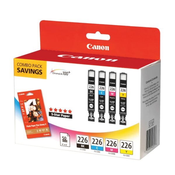 Canon CLI-226 4546B007 with PP-201 50 Sheets Combo Pack-Black/Cyan/Magenta/Yellow