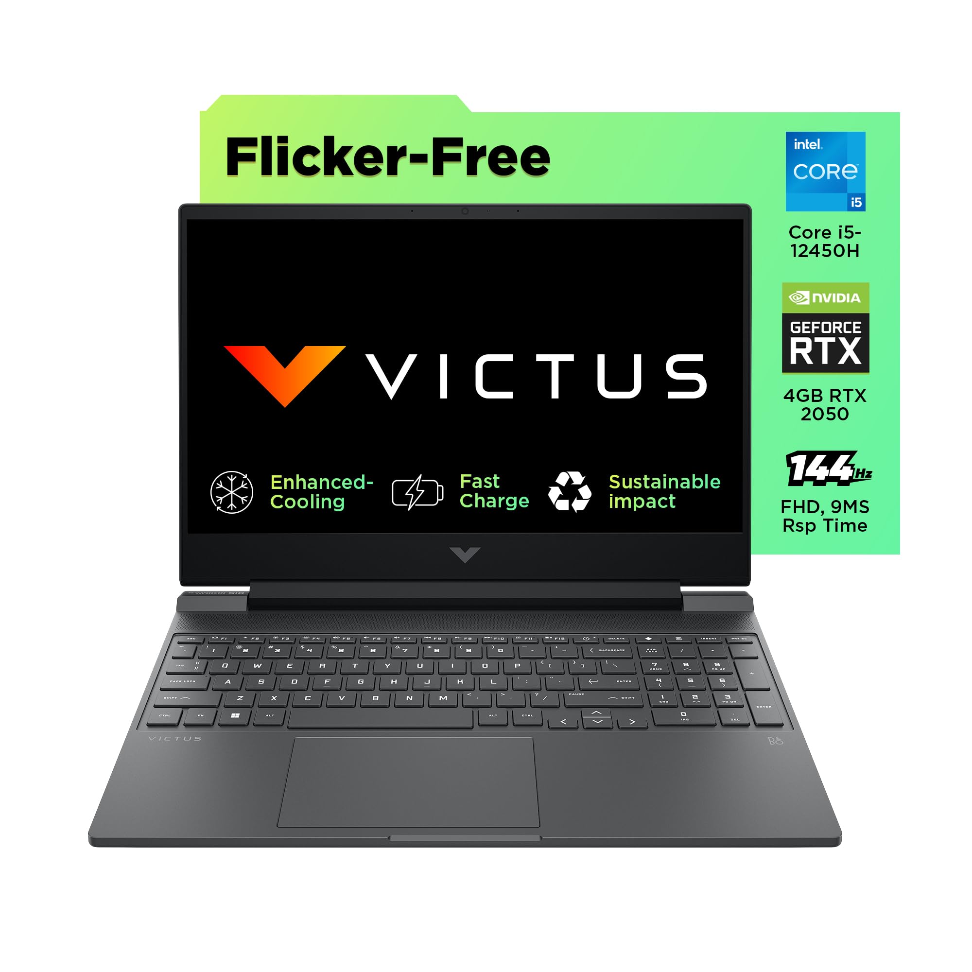 HP Victus, 12th Gen Intel Core i5-12450H, NVIDIA RTX 2050, 16GB DDR4, 512GB SSD (Win11, Office21, Blue, 2.3kg) 144Hz, 9MS, IPS, 15.6-inch(39.6cm) Gaming Laptop, Enhanced Cooling, fa1227TX/fa1314TX