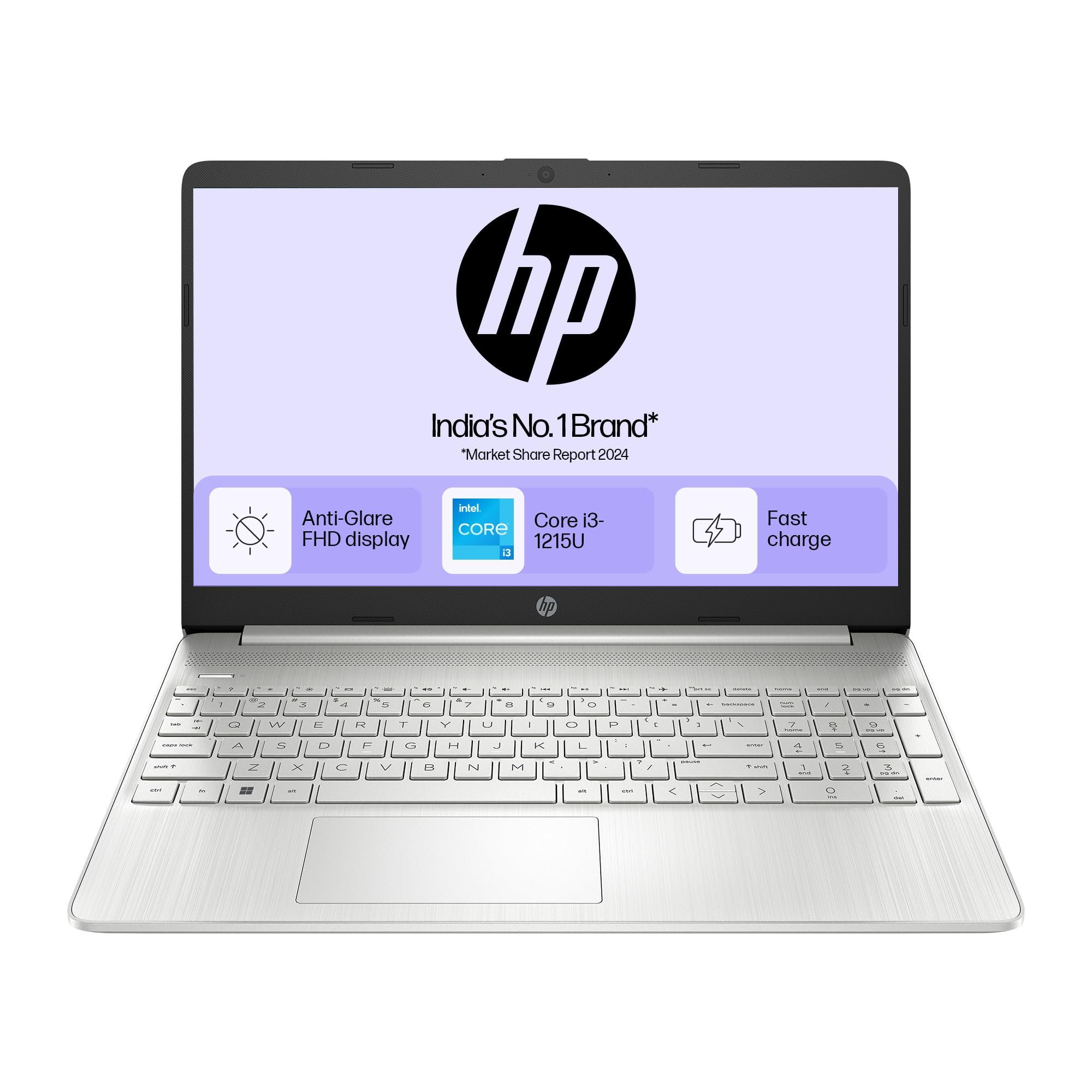 HP Laptop 15s, 12th Gen Intel Core i3-1215U, 15.6-inch (39.6 cm), FHD, 16GB DDR4, 512GB SSD, Intel UHD Graphics, 720p HD Camera, Anti-Glare Screen, Thin & Light (Win 11, Silver, 1.69 kg), fy5004TU