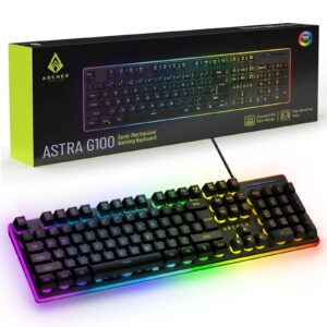 Archer Tech Lab Astra G100 Wired Mechanical Gaming Keyboard with 4 RGB Modes Breathing Effect| Backlit Keyboard Membrane, Floating Keycaps 25 Anti-Ghosting Keys Windows Lock Key Braided Cable (Black)