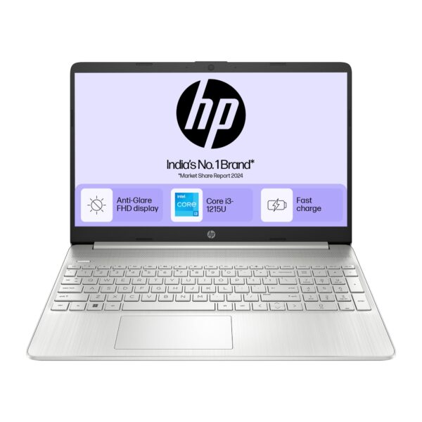 HP 15s,12th Gen Intel Core i3-1215U, 8GB DDR4, 512 GB SSD(Win 11, Office 21, Silver, 1.69kg), Anti-Glare, 15.6inch(39.6Cm), FHD Laptop, Intel UHD Graphics, Dual Speakers, HD Camera, fy5006tu