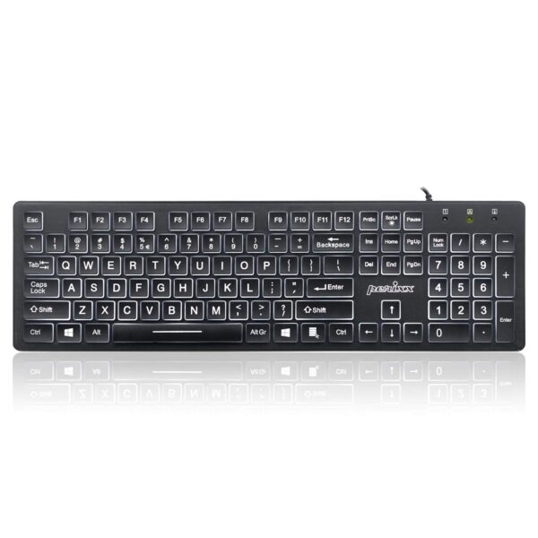 Perixx PERIBOARD-317 USB Wired Illuminated Keyboard - White LED Backlit - 17.32"x5.08"x1.06" Dimension