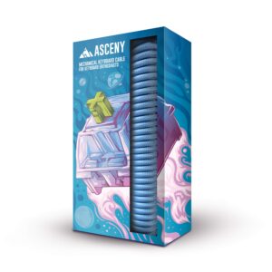 ASCENY Coiled & Double-Sleeved Mechanical Keyboard Cable, for Type-C Mechanical Keyboards (Blue)