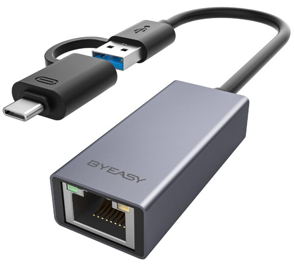 BYEASY USB to Ethernet Adapter, USB C to Ethernet RJ45 Adapter, Gigabit LAN Network Adapter Supporting 10/100/1000 Mbps for MacBook Pro/Air, iPad Pro, iMac, XPS, Surface Pro, Notebook Laptop UC164